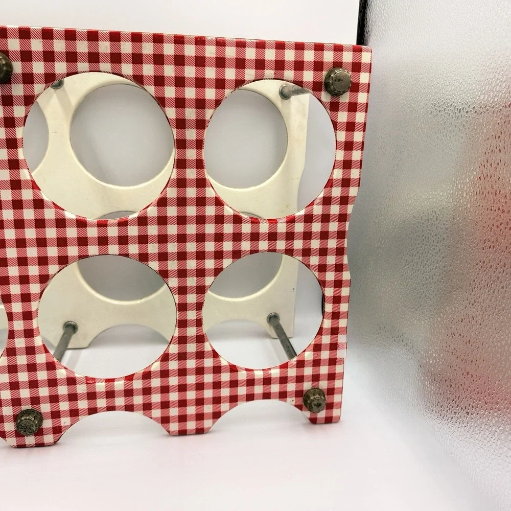 VTG Red Gingham Wine Rack Picnic Cottagecore‎ Retro Kitchen Bar Decor Holder
